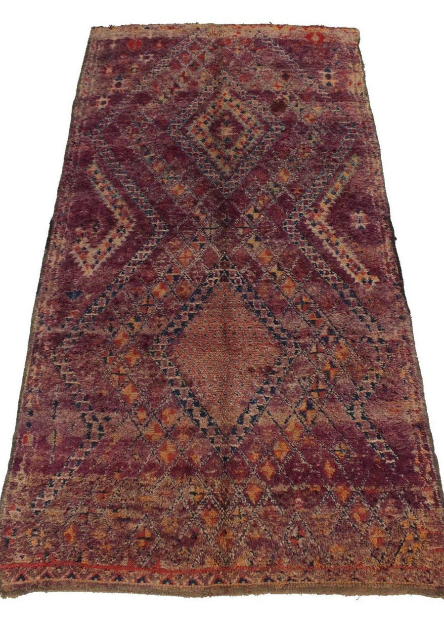 Vintage area moroccan rug - purple - Beni Mguild - 6.1x12feet / 187x368cm