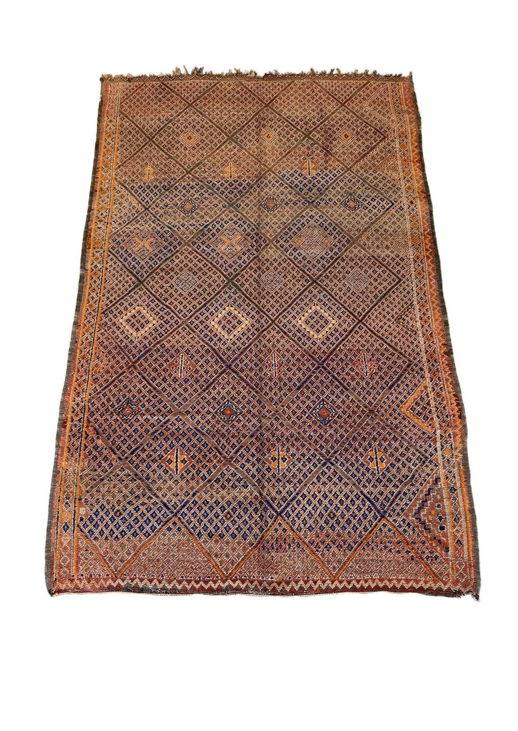 Vintage area moroccan rug - cream, orange, blue - Beni Mguild - 6.1x9.8feet / 186x298cm