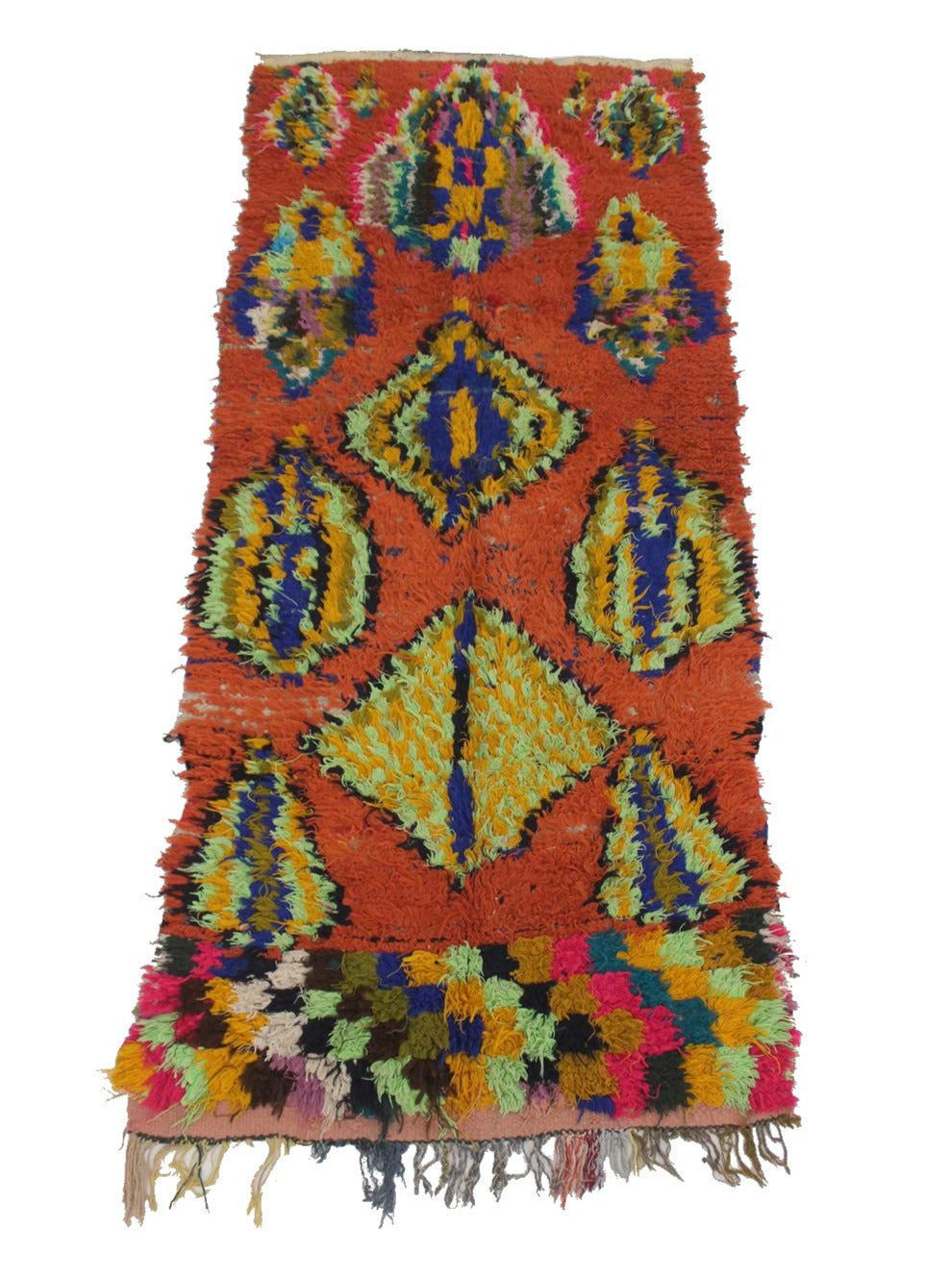 Vintage moroccan runner rug - orange - Boucherouite - 3.1x7.2feet / 95x220cm