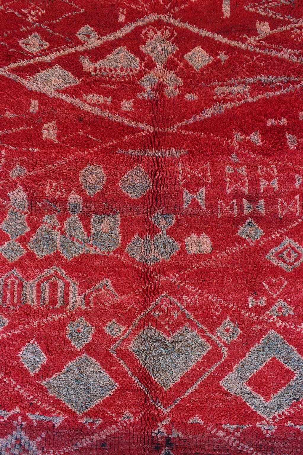 Vintage area moroccan rug - red - Zayane - 7x12feet / 213x365cm