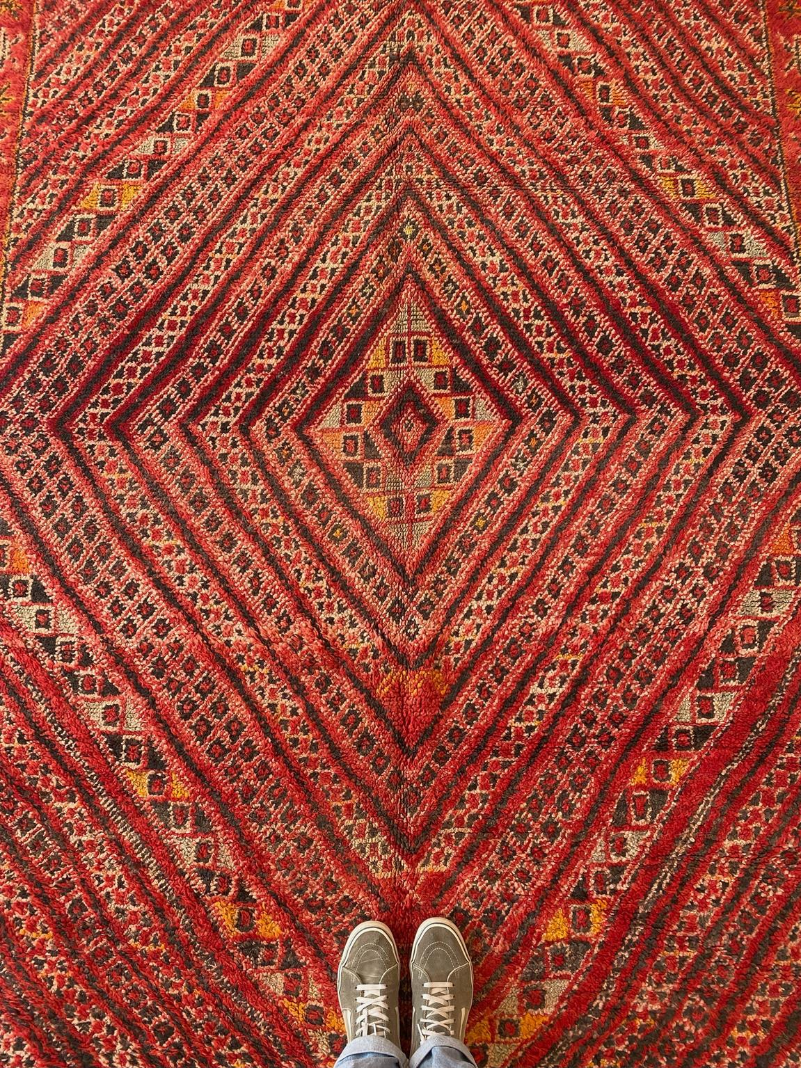 Vintage area moroccan rug - red - Zayane - 6.7x11.3feet / 205x344cm