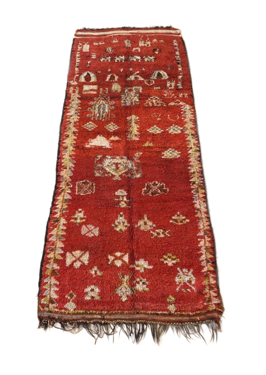 Vintage moroccan area rug - red, cream - Rehamna - 5.1x12.5feet / 156x382cm