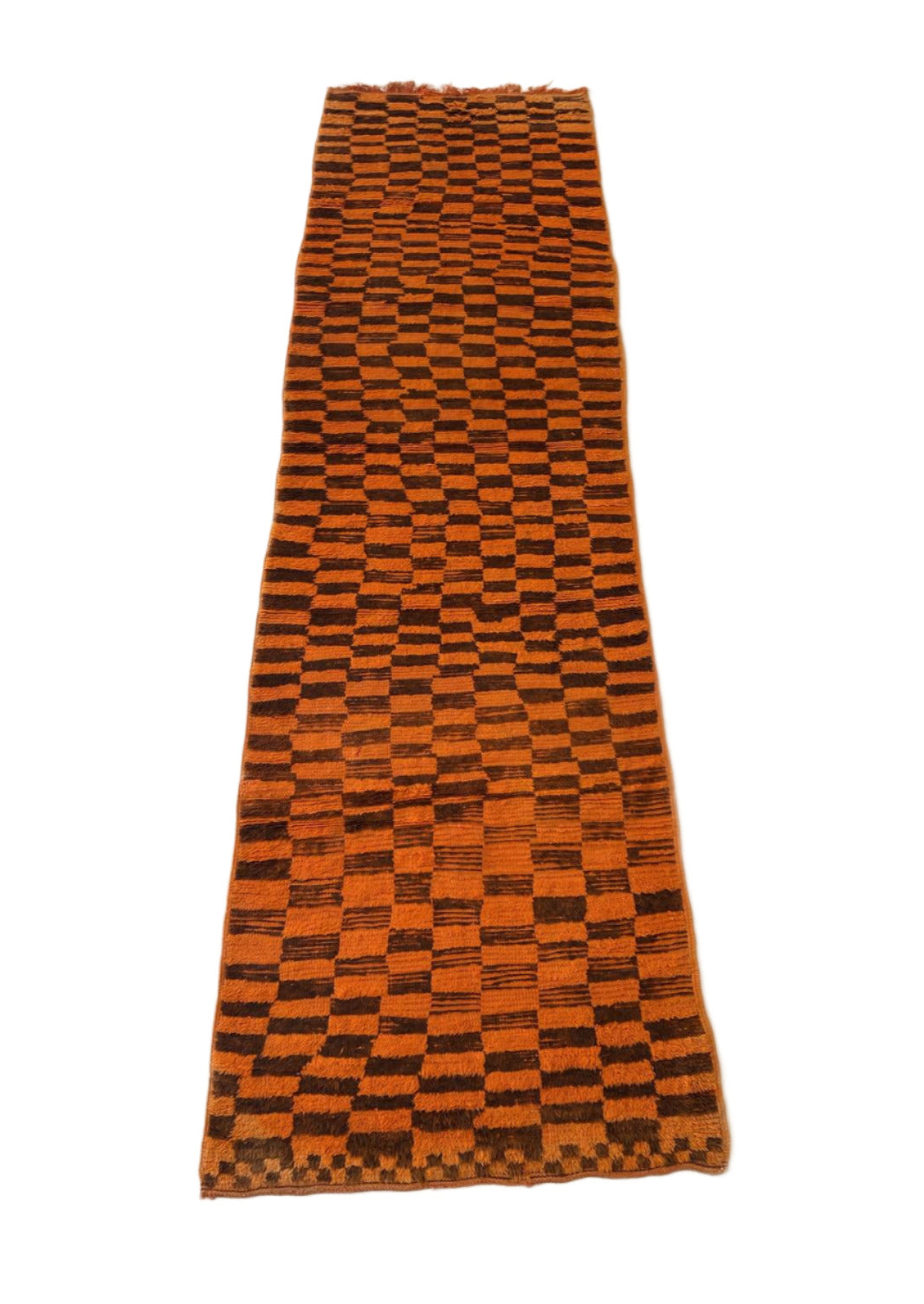 Vintage moroccan runner rug - checkered in orange - Boujad - 3.8x12.8feet / 115x390cm