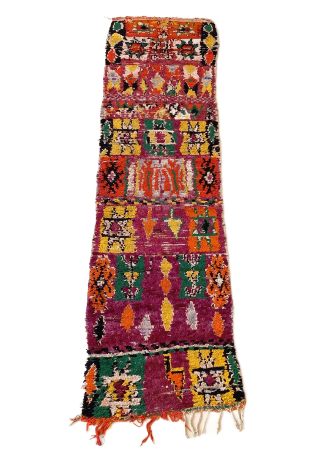 Vintage moroccan runner rug - purple, yellow, green, orange - Boujad - 2.8x11.5feet / 87x352cm