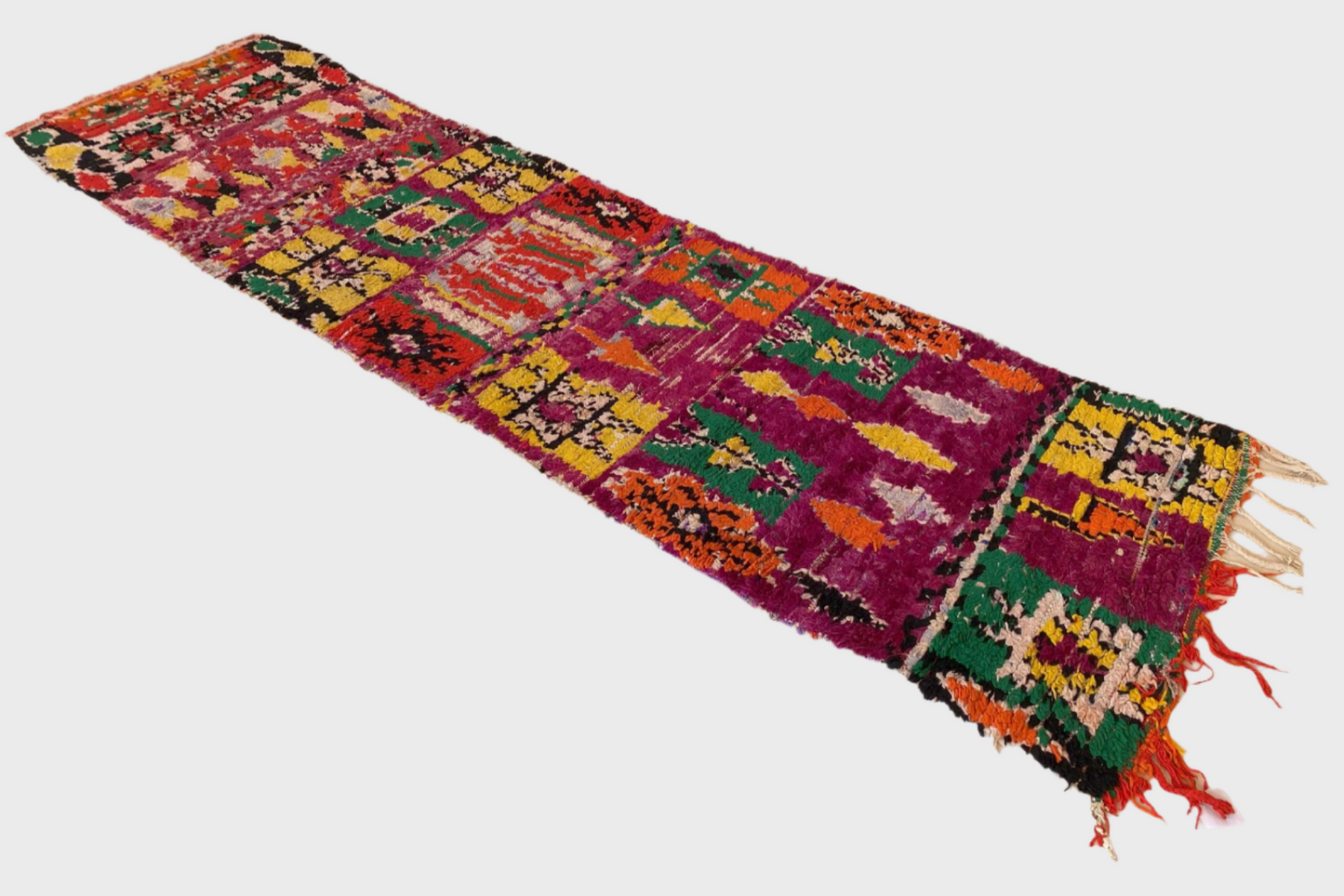Vintage moroccan runner rug - purple, yellow, green, orange - Boujad - 2.8x11.5feet / 87x352cm