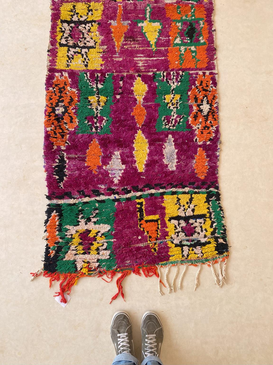 Vintage moroccan runner rug - purple, yellow, green, orange - Boujad - 2.8x11.5feet / 87x352cm