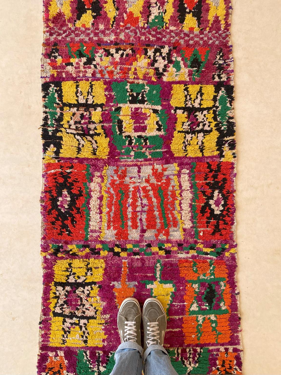 Vintage moroccan runner rug - purple, yellow, green, orange - Boujad - 2.8x11.5feet / 87x352cm