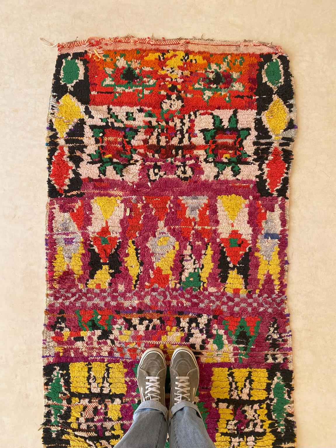 Vintage moroccan runner rug - purple, yellow, green, orange - Boujad - 2.8x11.5feet / 87x352cm
