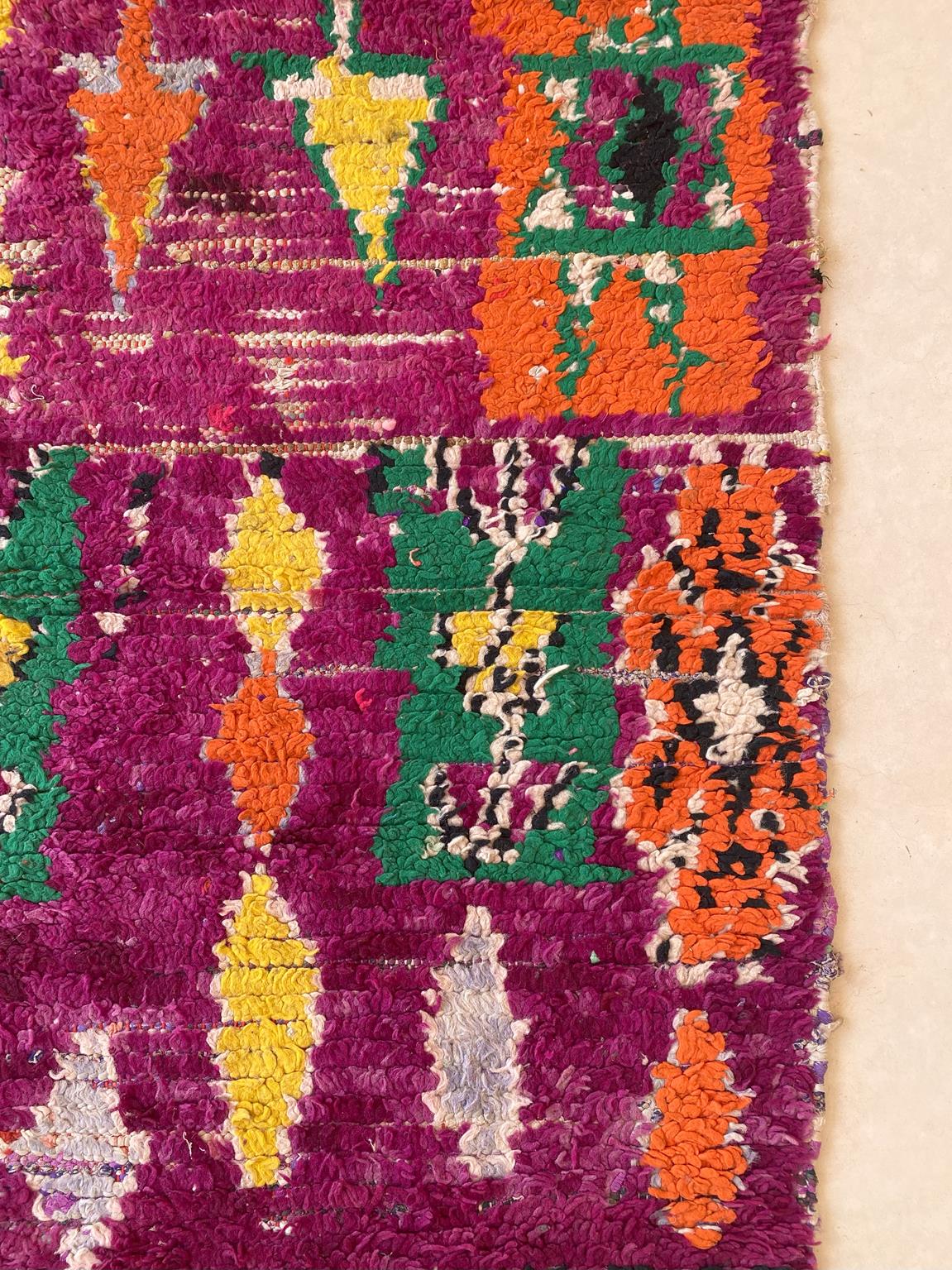 Vintage moroccan runner rug - purple, yellow, green, orange - Boujad - 2.8x11.5feet / 87x352cm