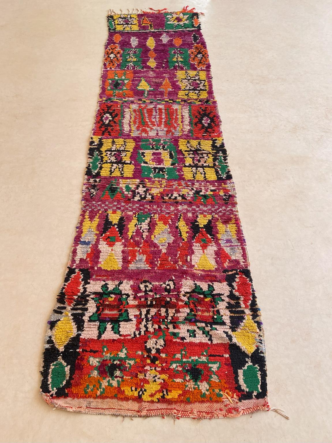 Vintage moroccan runner rug - purple, yellow, green, orange - Boujad - 2.8x11.5feet / 87x352cm