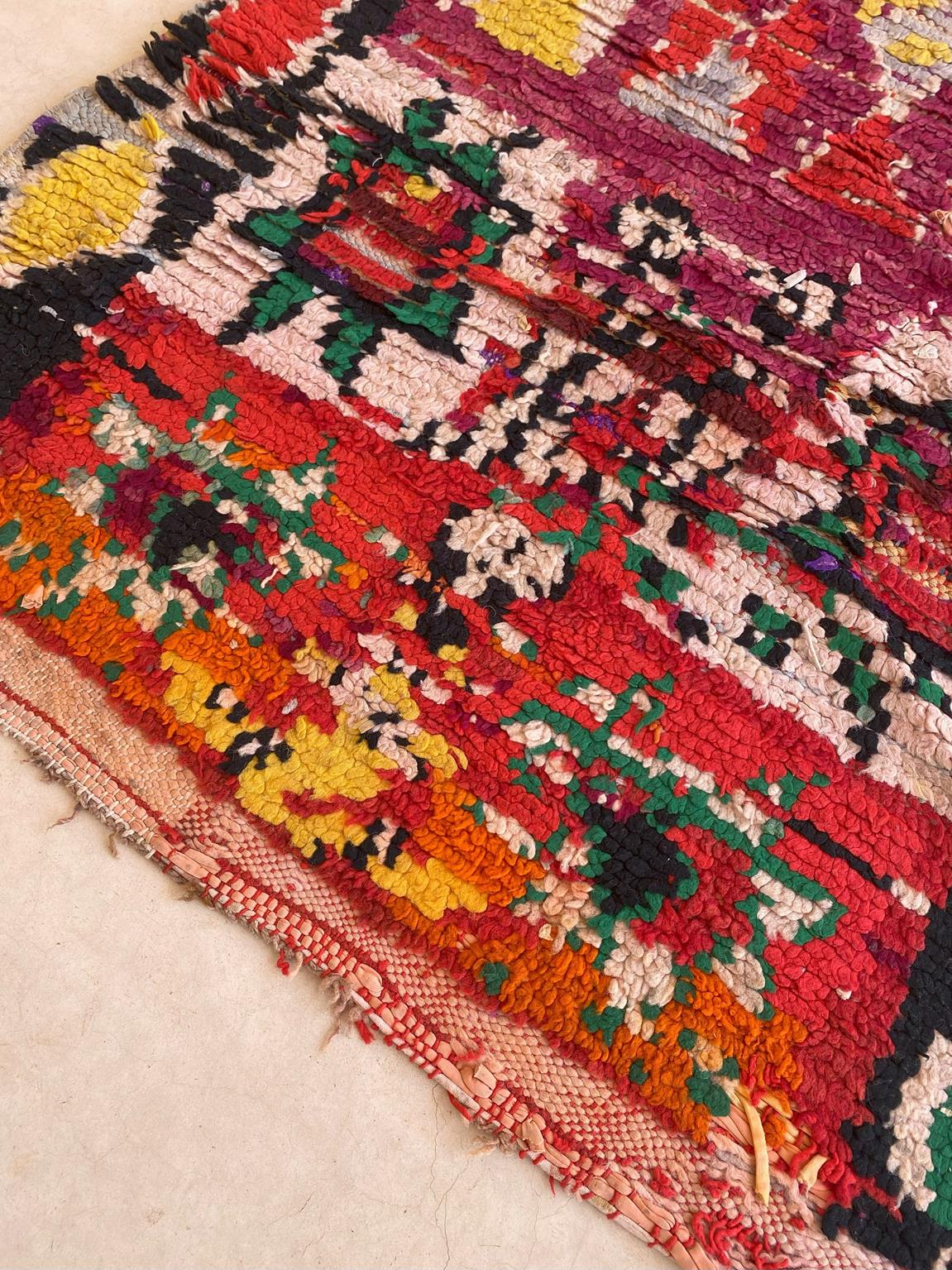 Vintage moroccan runner rug - purple, yellow, green, orange - Boujad - 2.8x11.5feet / 87x352cm