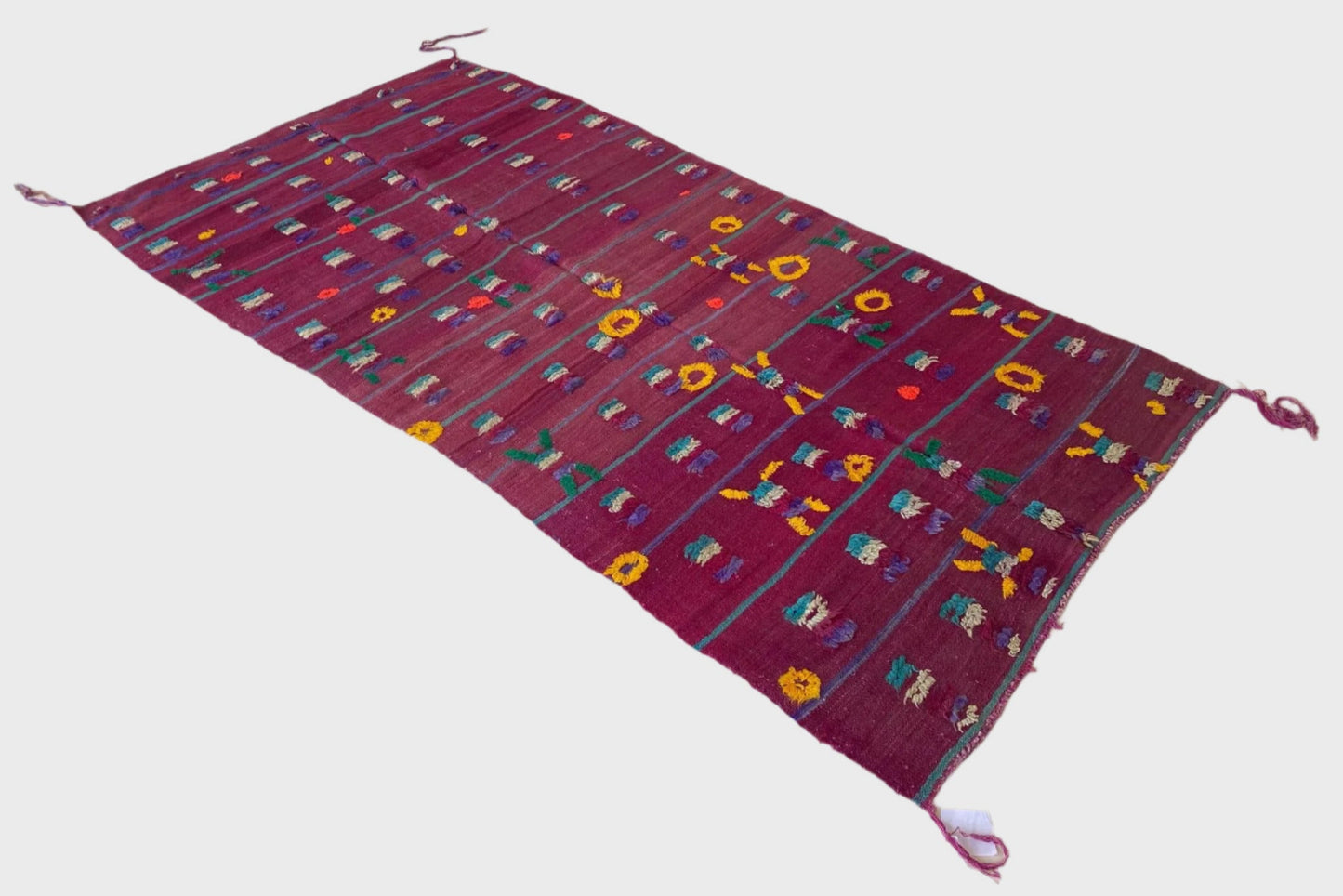 Vintage moroccan rug, textile - purple - Kilim - 4.1x8.3feet / 127x252cm