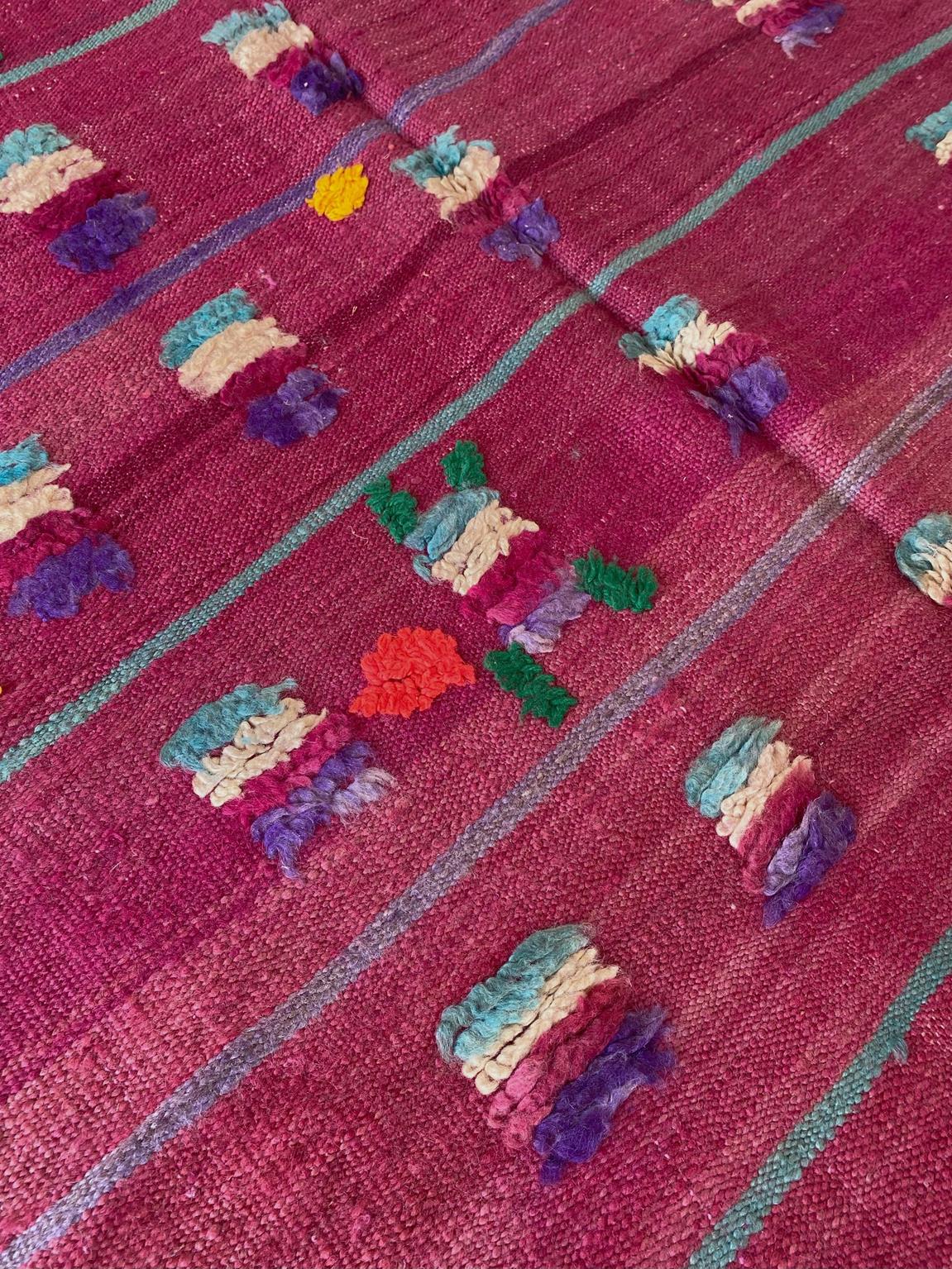 Vintage moroccan rug, textile - purple - Kilim - 4.1x8.3feet / 127x252cm