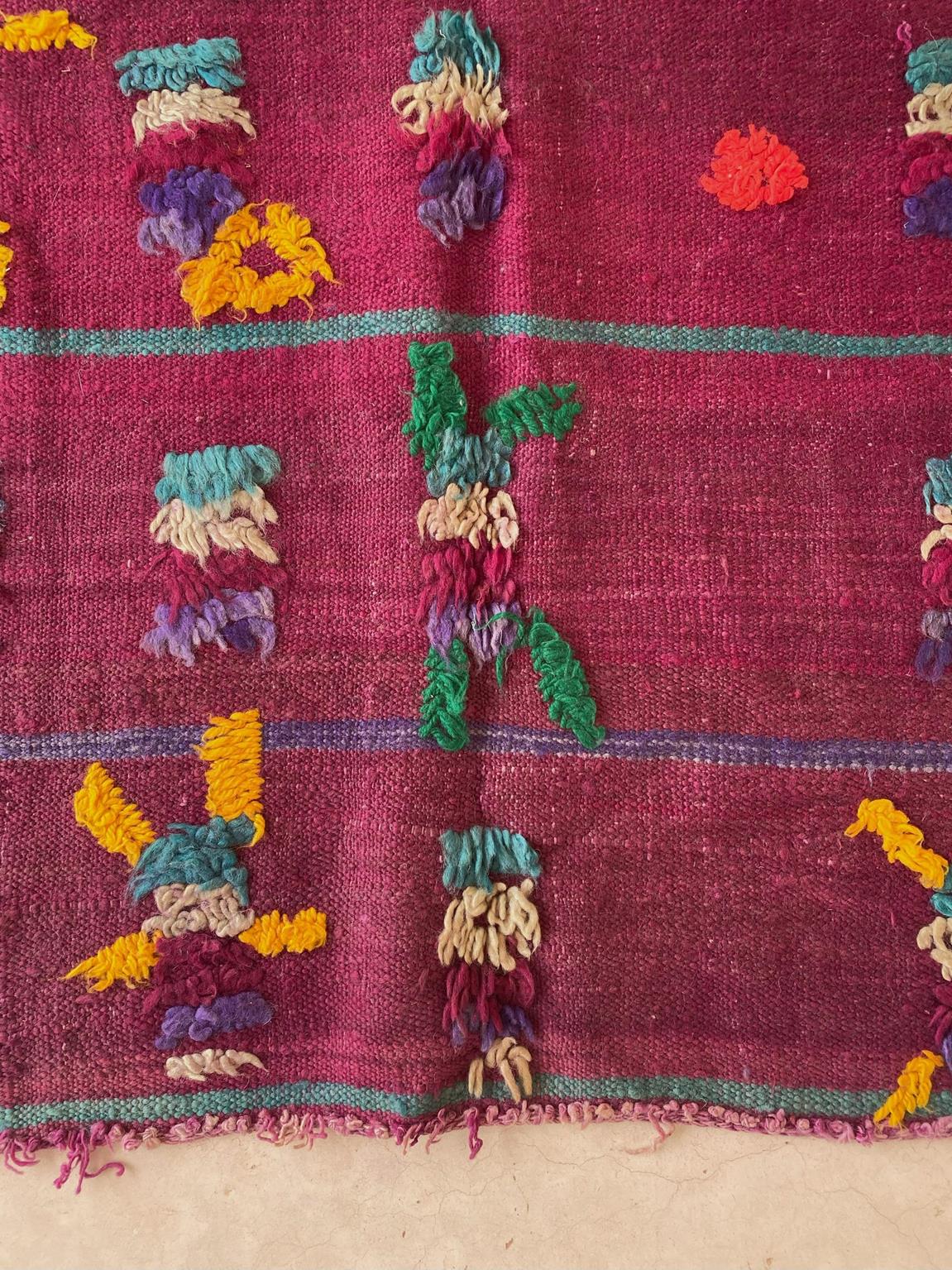 Vintage moroccan rug, textile - purple - Kilim - 4.1x8.3feet / 127x252cm