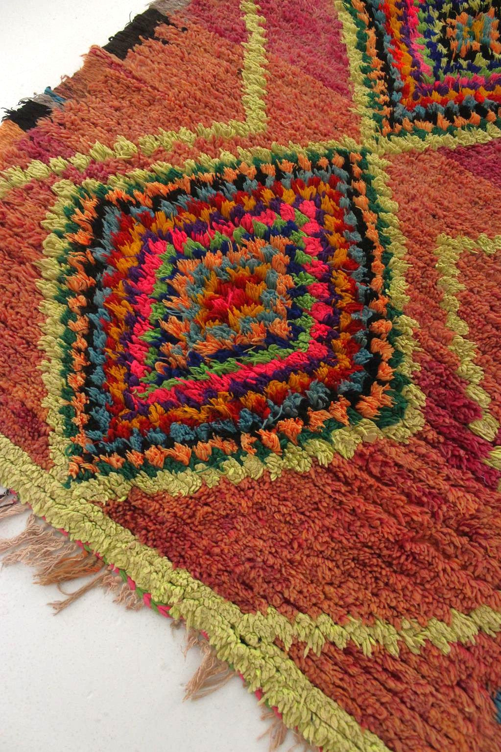 Vintage moroccan runner rug - purple, neon green - Boujad - 3x8.7feet / 92x265cm