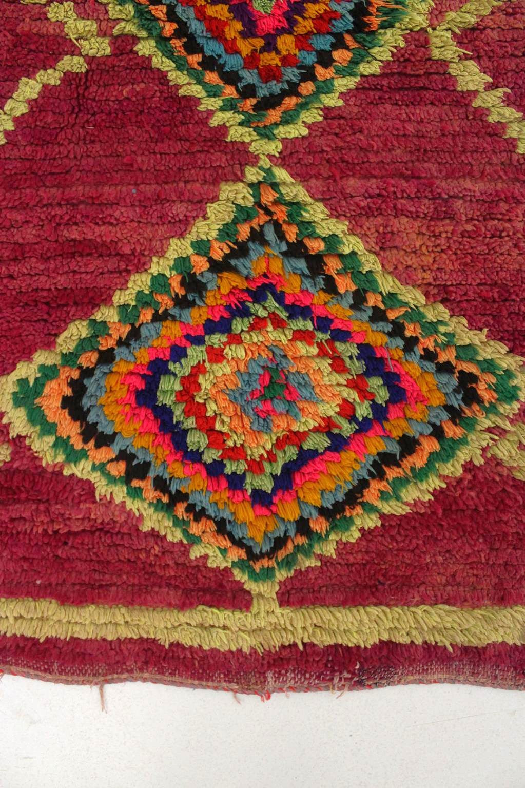 Vintage moroccan runner rug - purple, neon green - Boujad - 3x8.7feet / 92x265cm