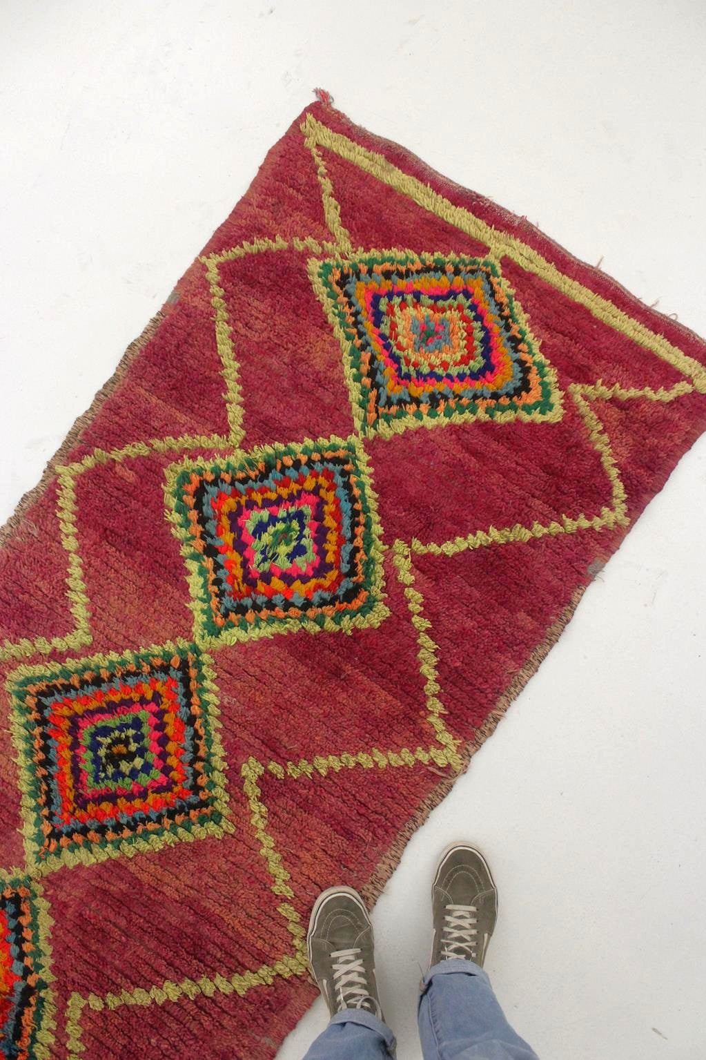 Vintage moroccan runner rug - purple, neon green - Boujad - 3x8.7feet / 92x265cm