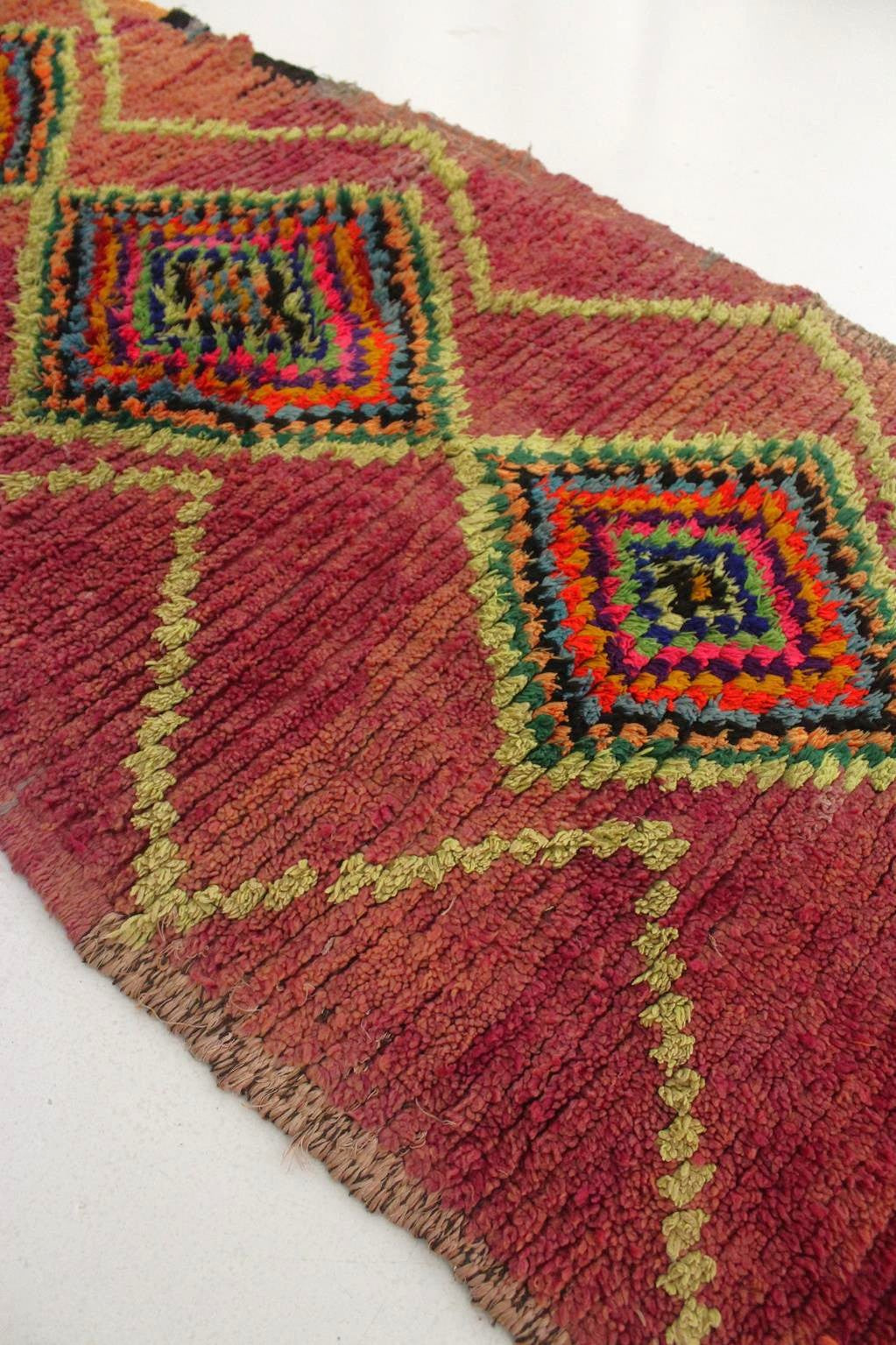 Vintage moroccan runner rug - purple, neon green - Boujad - 3x8.7feet / 92x265cm