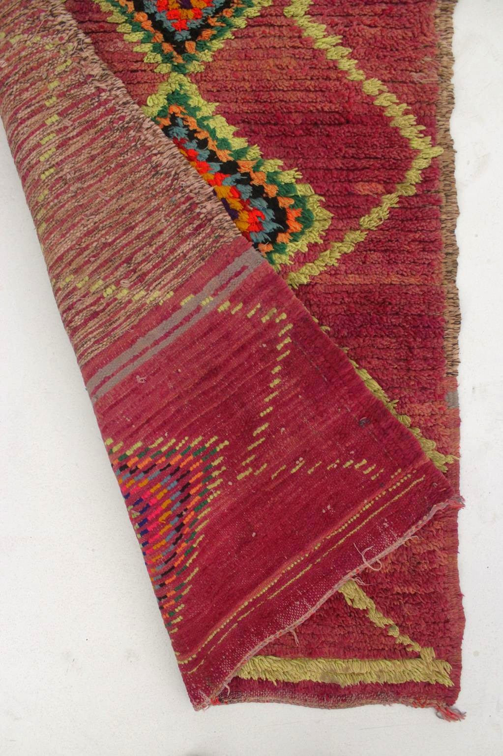 Vintage moroccan runner rug - purple, neon green - Boujad - 3x8.7feet / 92x265cm