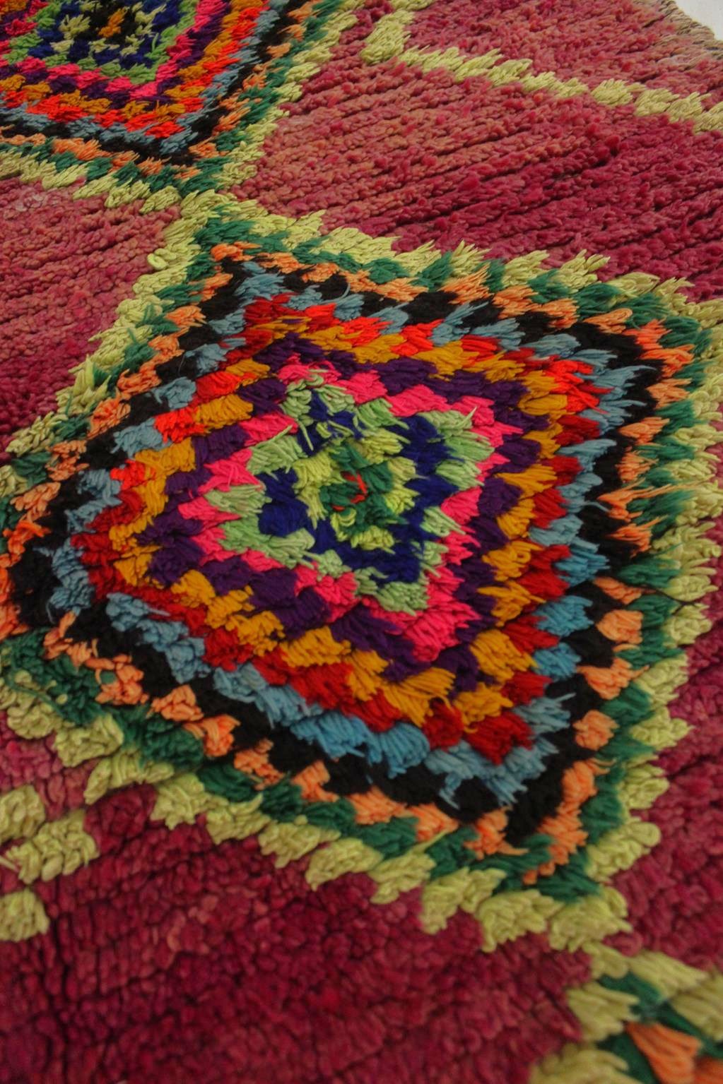 Vintage moroccan runner rug - purple, neon green - Boujad - 3x8.7feet / 92x265cm