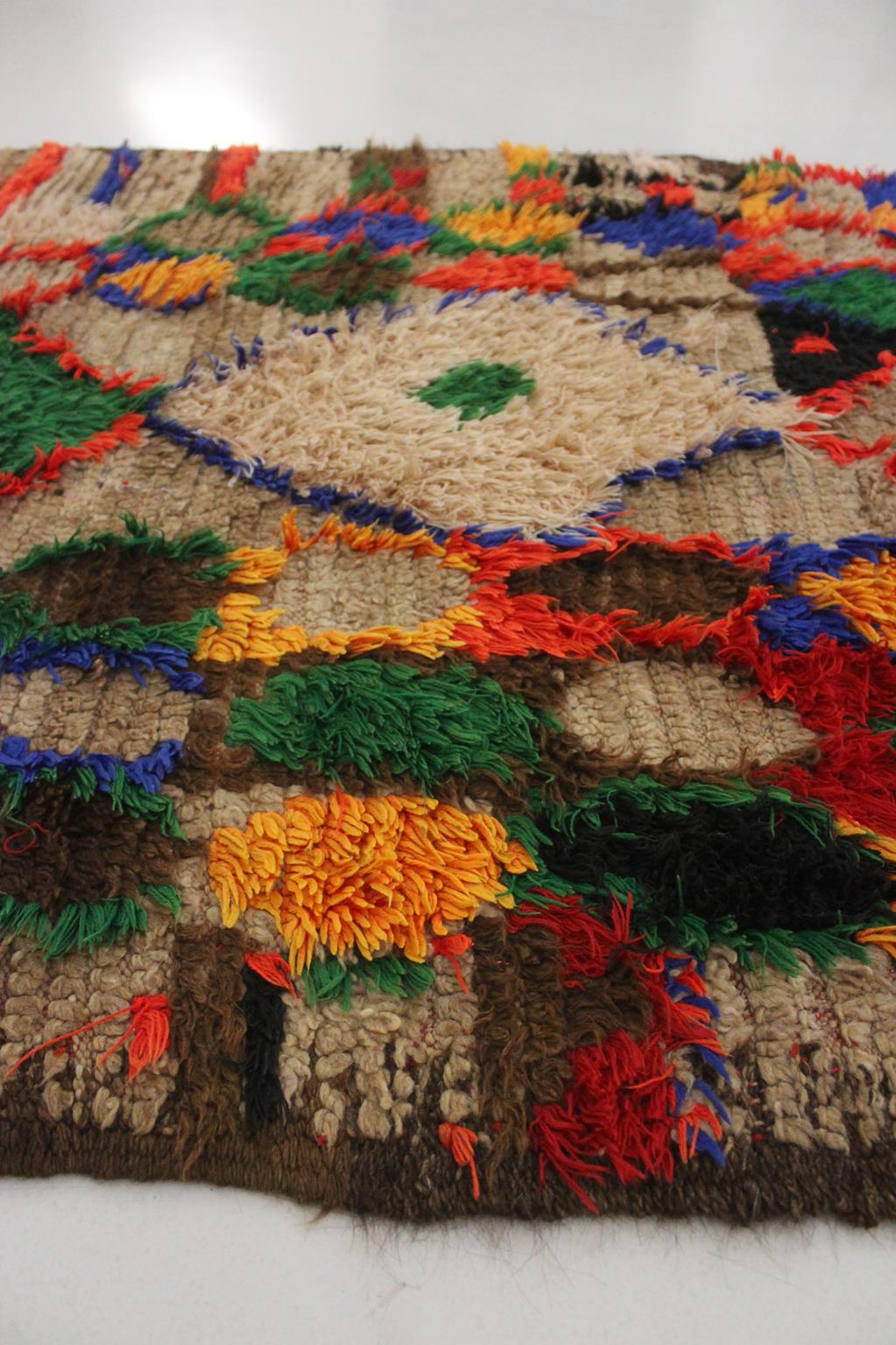 Vintage moroccan runner rug - brown, red, blue, green, yellow - Boujad - 3.6x12.3feet / 109x377cm