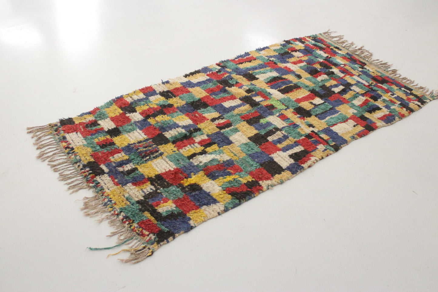 Vintage moroccan rug - blue, green, red, yellow - Azilal - 3.3x6.8feet / 102x208cm