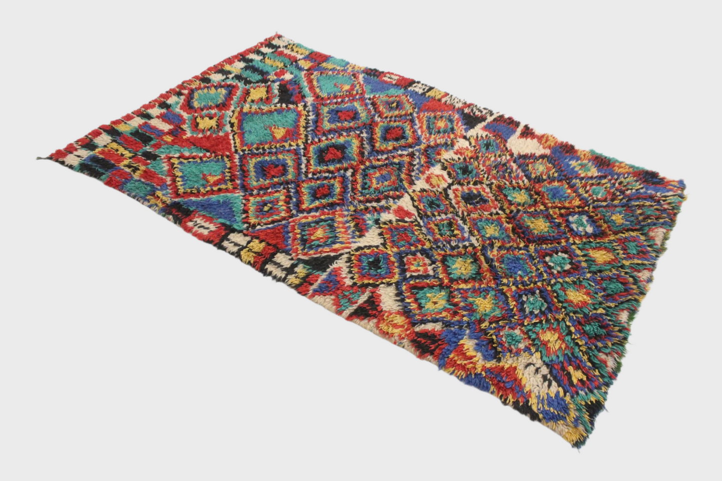 Vintage moroccan rug - red, blue, green - Azilal - 4.1x6.5feet / 125x200cm