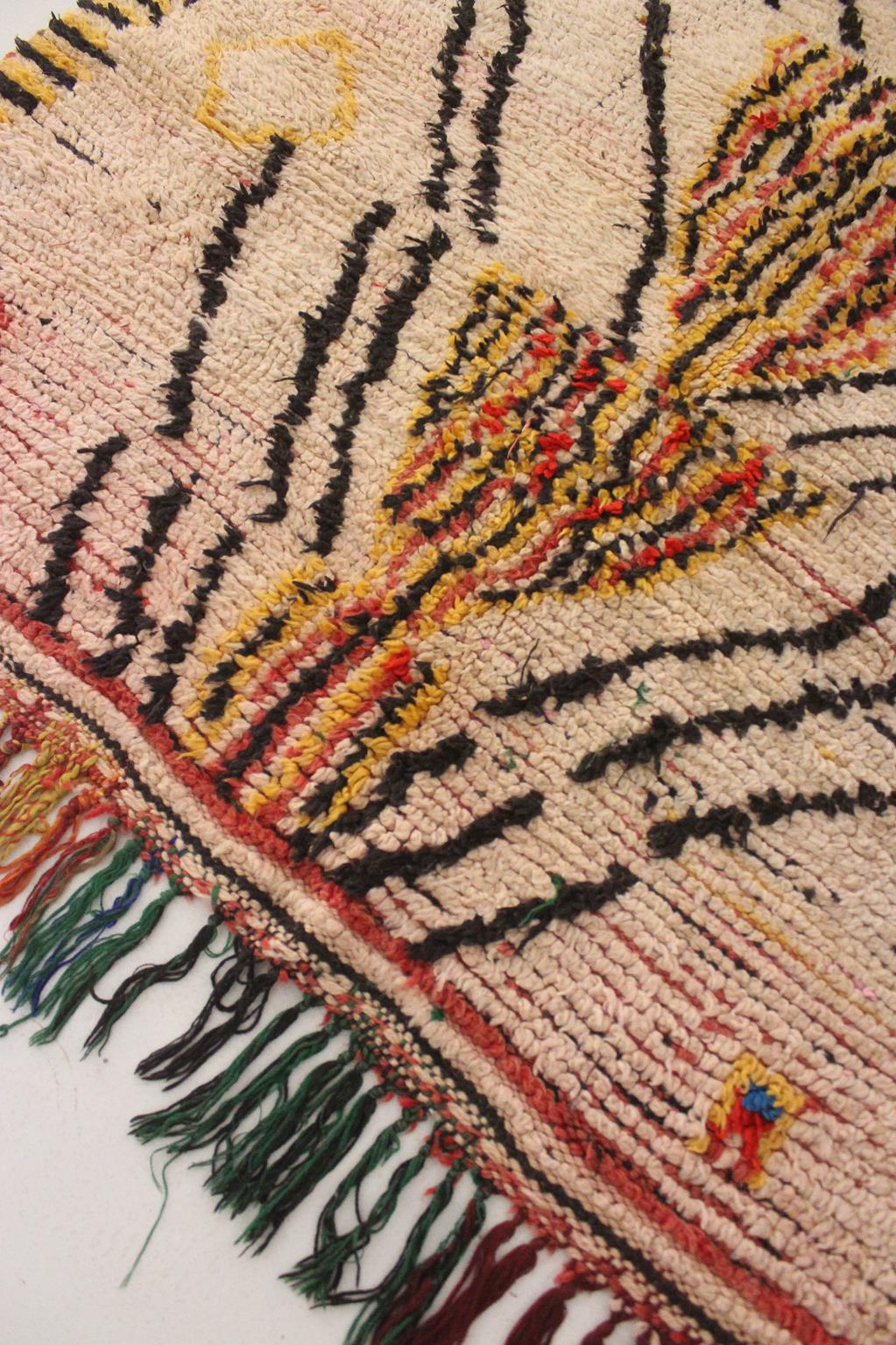 Vintage tribal rug - beige, yellow, blue - Azilal - 3.9x6.7feet / 120x206cm