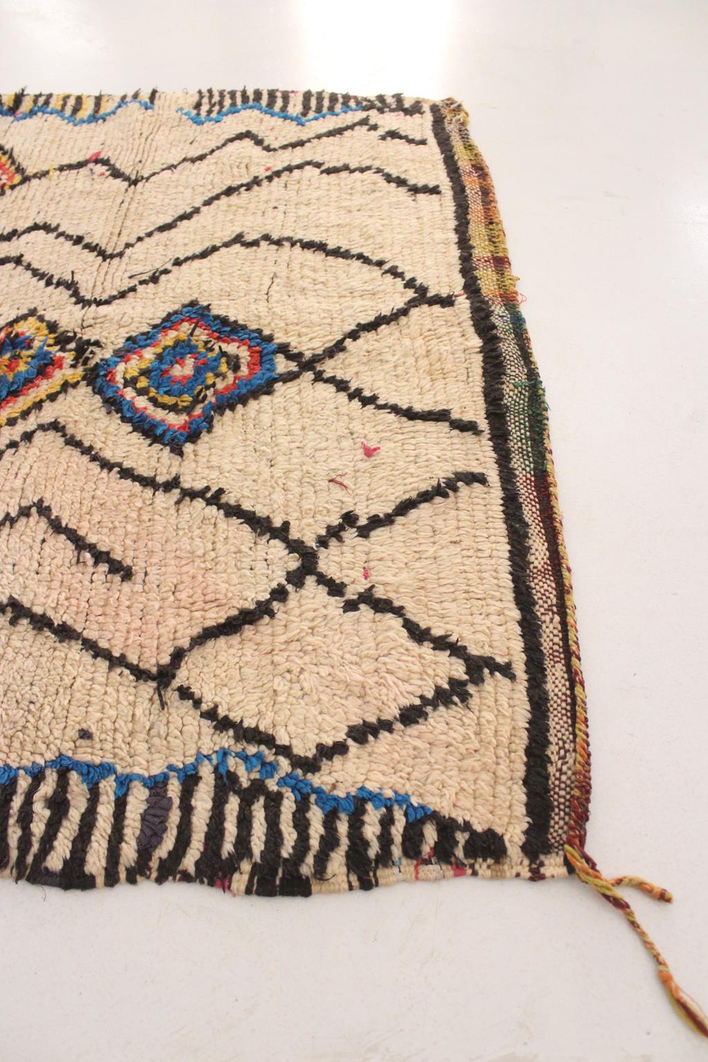Vintage tribal rug - beige, yellow, blue - Azilal - 3.9x6.7feet / 120x206cm