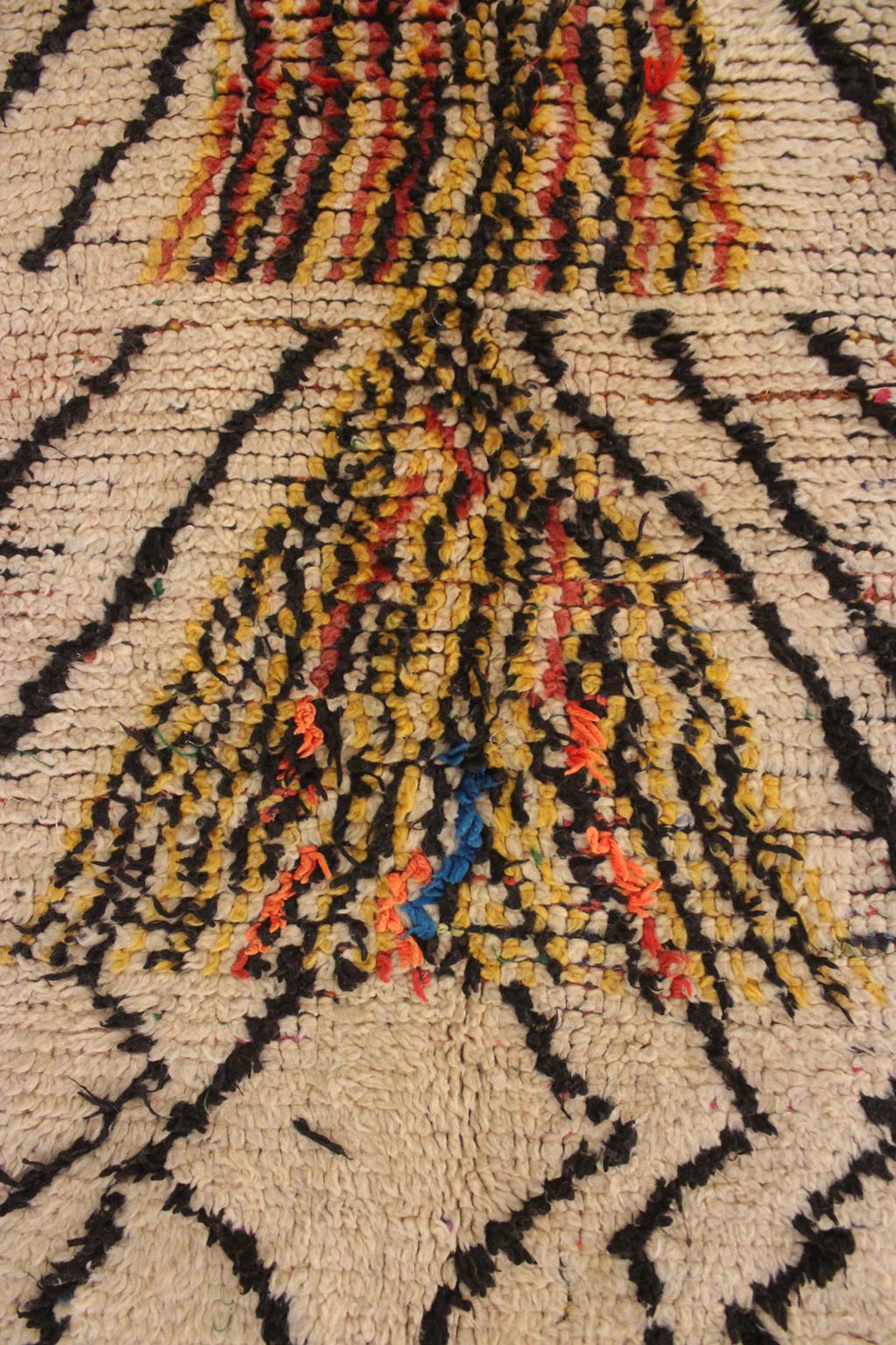 Vintage tribal rug - beige, yellow, blue - Azilal - 3.9x6.7feet / 120x206cm