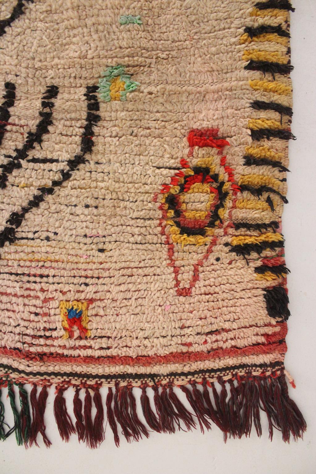 Vintage tribal rug - beige, yellow, blue - Azilal - 3.9x6.7feet / 120x206cm