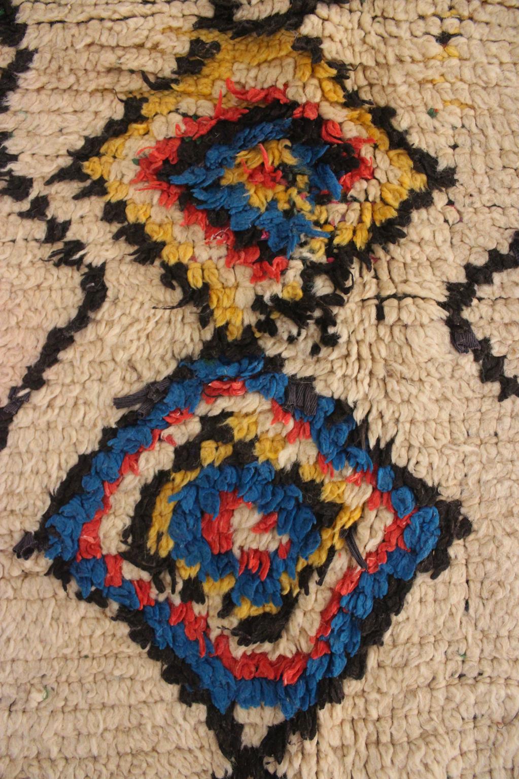 Vintage tribal rug - beige, yellow, blue - Azilal - 3.9x6.7feet / 120x206cm