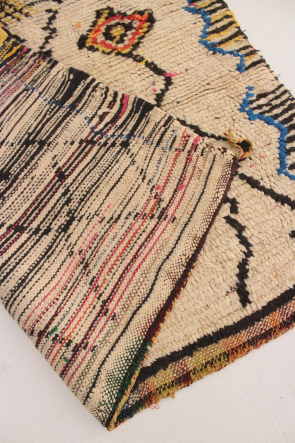 Vintage tribal rug - beige, yellow, blue - Azilal - 3.9x6.7feet / 120x206cm