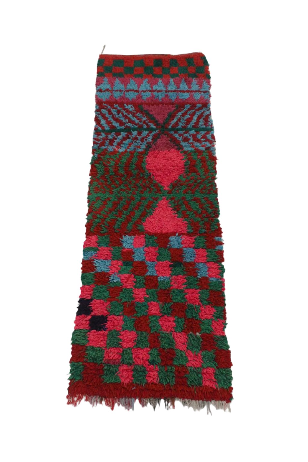 Vintage moroccan runner rug - pink, purple, blue, green - Boucherouite - 2.7x8.3feet / 82x255cm