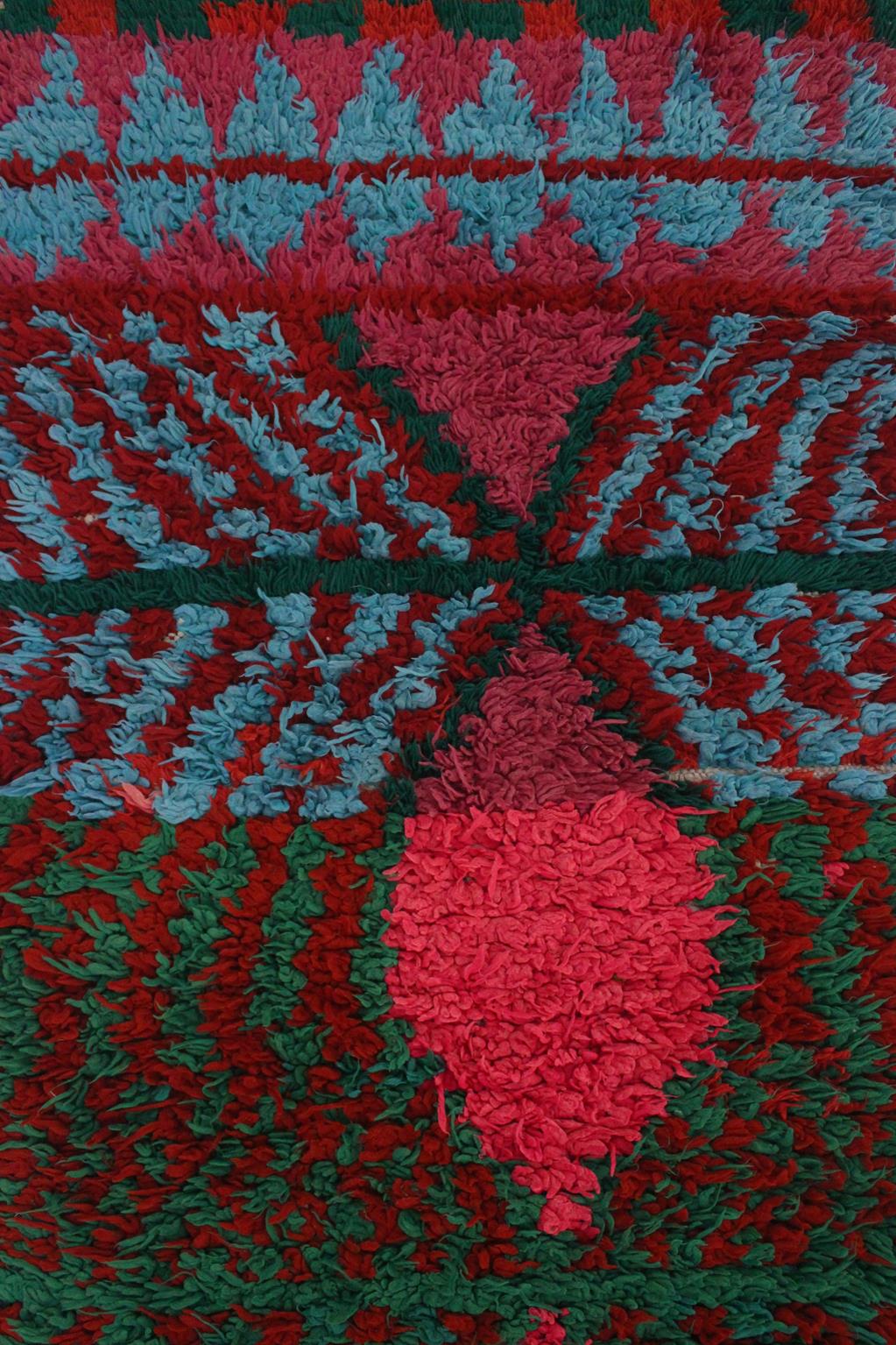Vintage moroccan runner rug - pink, purple, blue, green - Boucherouite - 2.7x8.3feet / 82x255cm