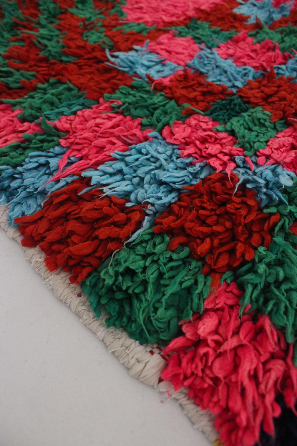 Vintage moroccan runner rug - pink, purple, blue, green - Boucherouite - 2.7x8.3feet / 82x255cm