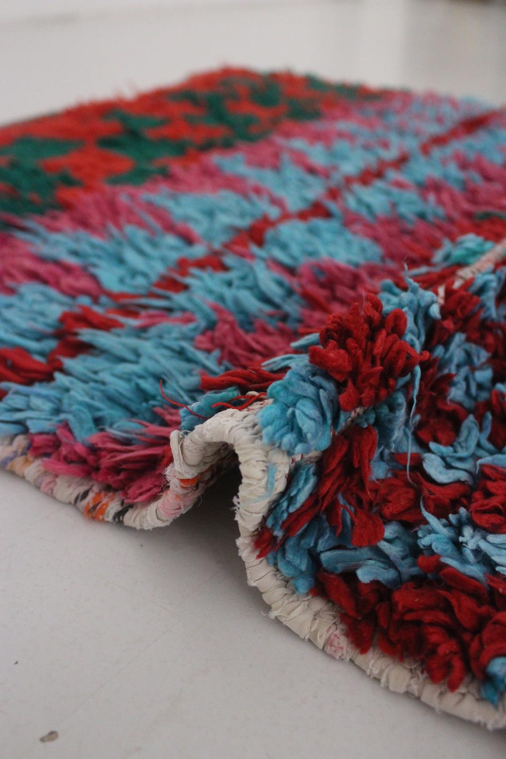 Vintage moroccan runner rug - pink, purple, blue, green - Boucherouite - 2.7x8.3feet / 82x255cm