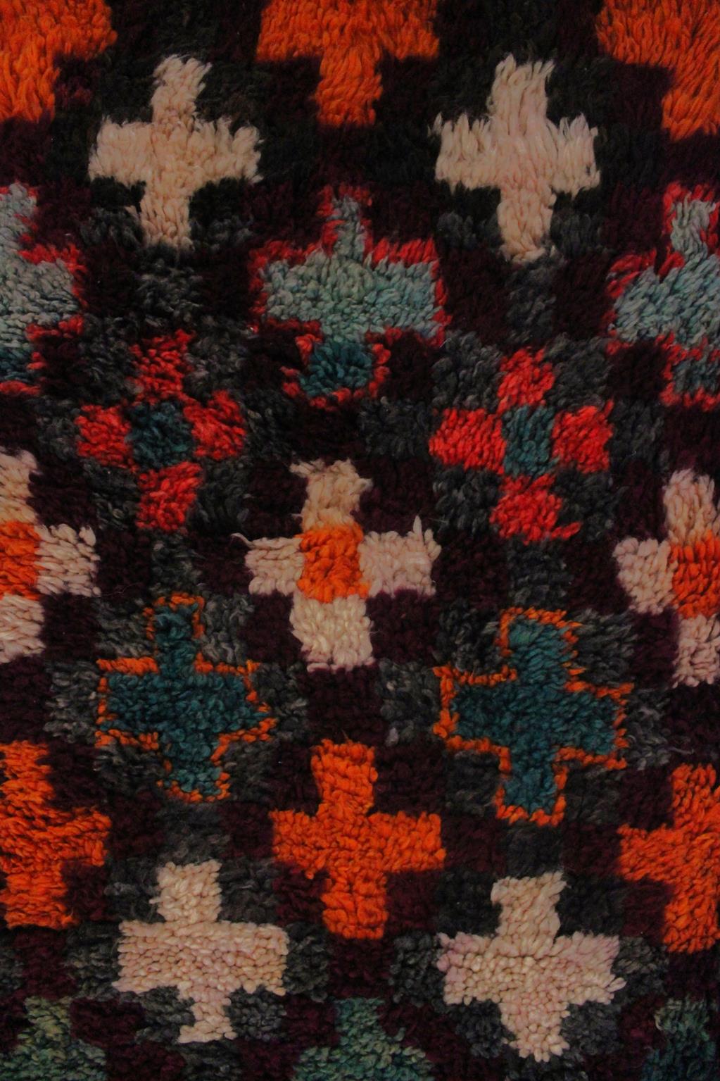 Vintage area moroccan rug - red, orange, green - Beni Mguild - 6.2x14.9feet / 190x455cm