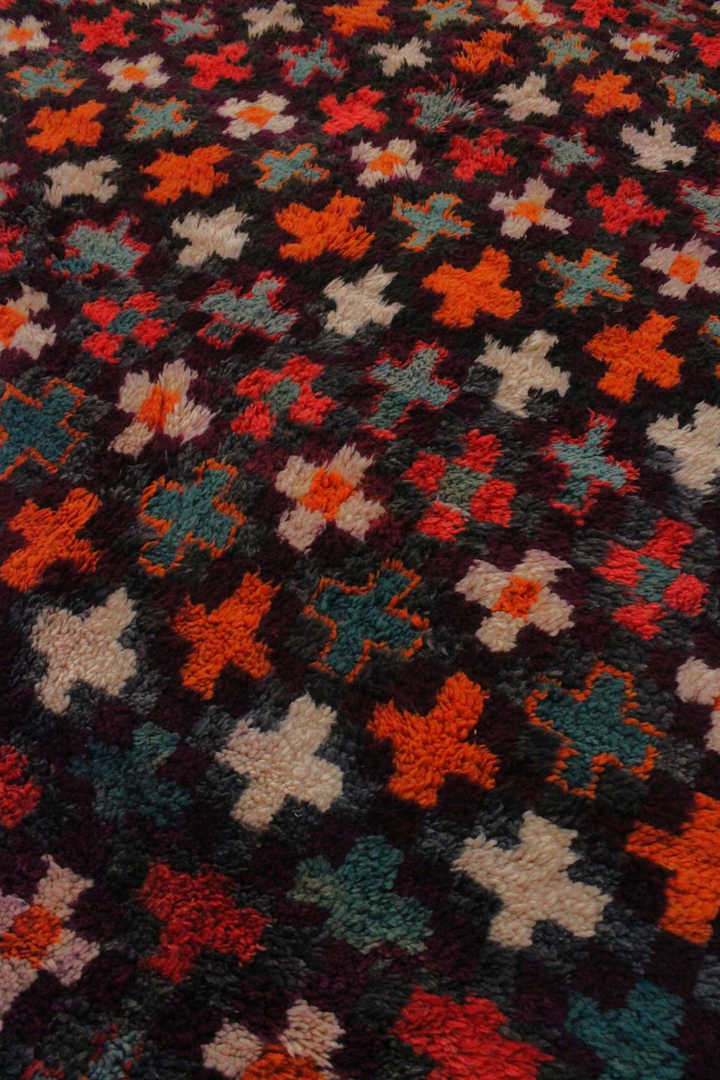 Vintage area moroccan rug - red, orange, green - Beni Mguild - 6.2x14.9feet / 190x455cm