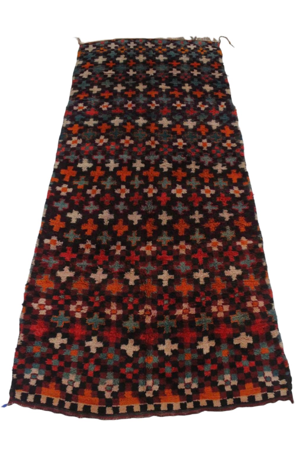 Vintage area moroccan rug - red, orange, green - Beni Mguild - 6.2x14.9feet / 190x455cm