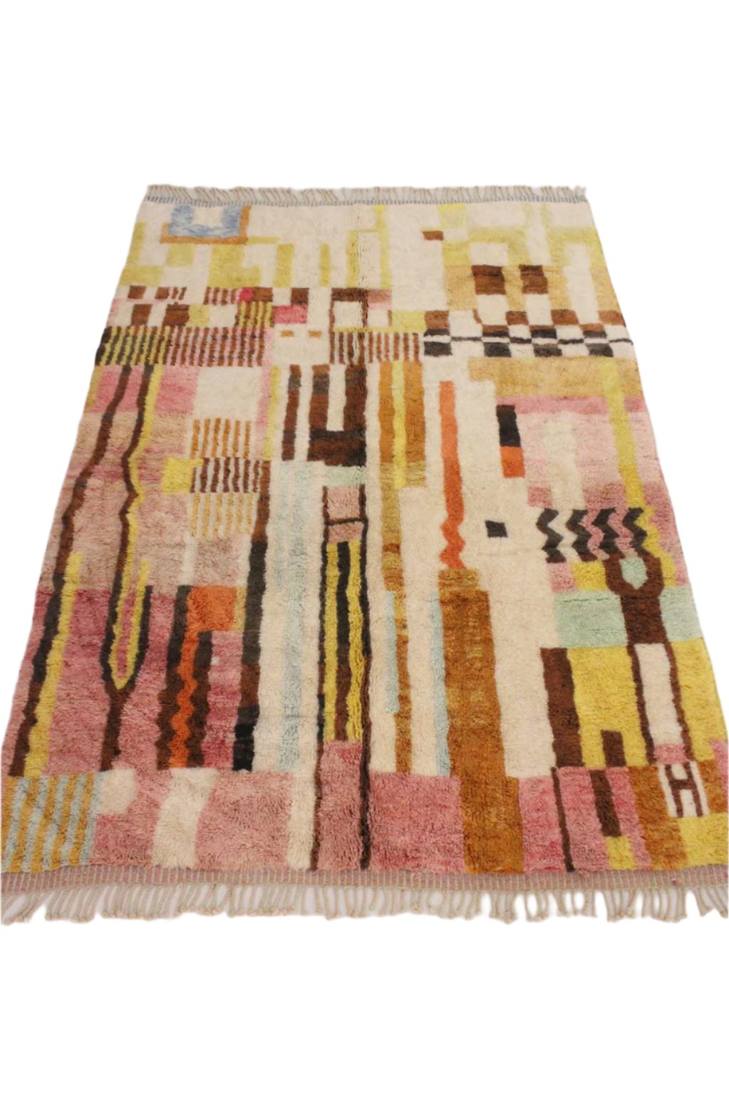 Contemporary area moroccan rug - Pink, brown, cream, orange - Mrirt - 7.1x10.5feet / 217x320cm