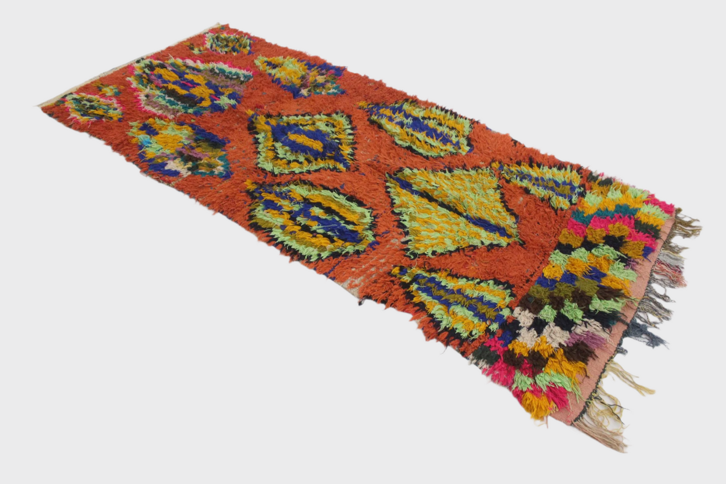 Vintage moroccan runner rug - orange - Boucherouite - 3.1x7.2feet / 95x220cm