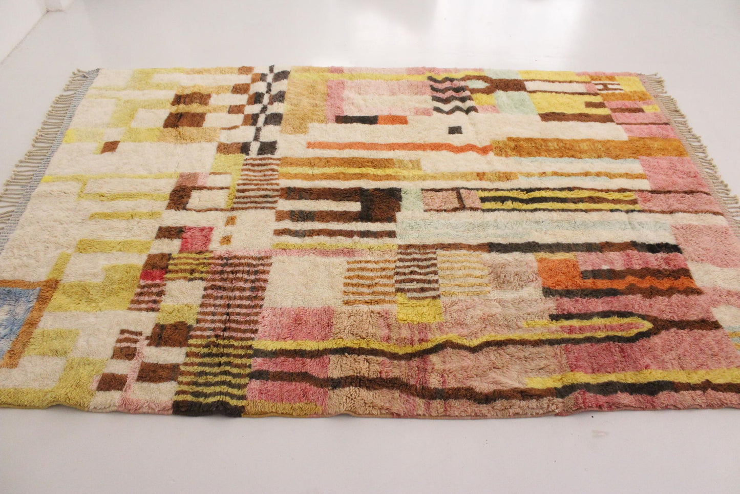 Contemporary area moroccan rug - Pink, brown, cream, orange - Mrirt - 7.1x10.5feet / 217x320cm