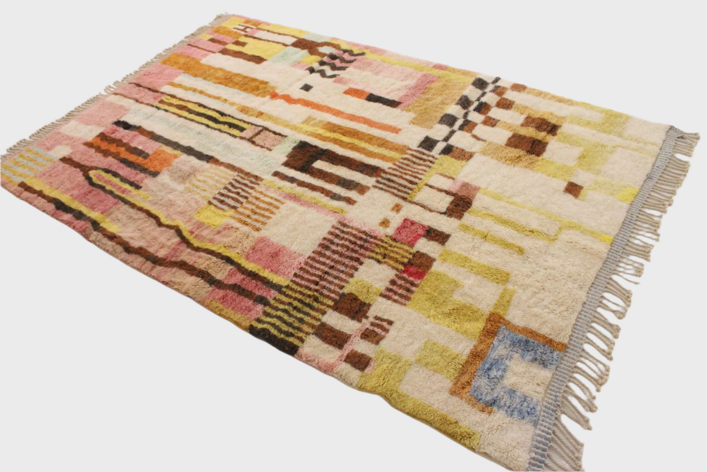 Contemporary area moroccan rug - Pink, brown, cream, orange - Mrirt - 7.1x10.5feet / 217x320cm