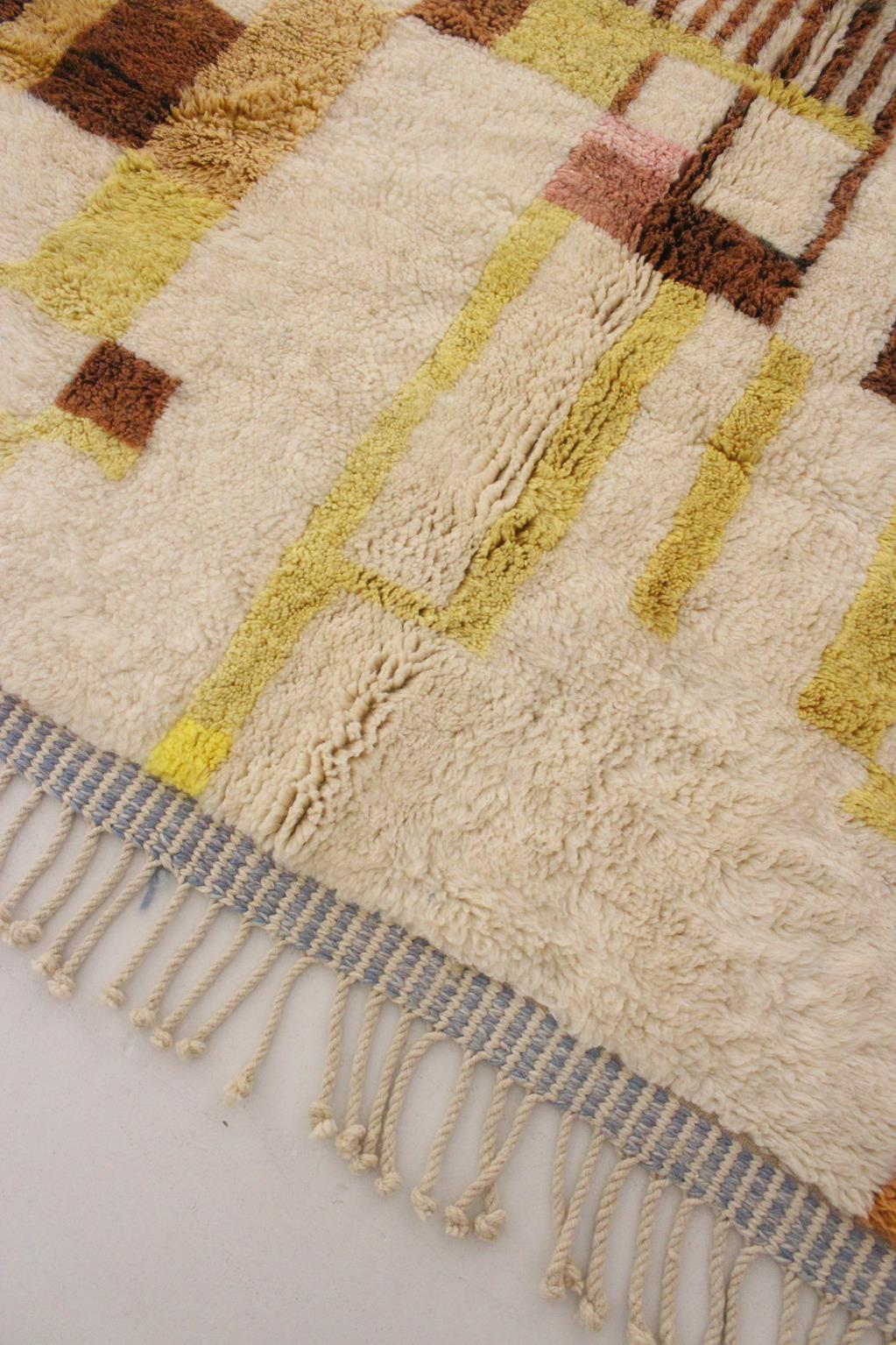 Contemporary area moroccan rug - Pink, brown, cream, orange - Mrirt - 7.1x10.5feet / 217x320cm