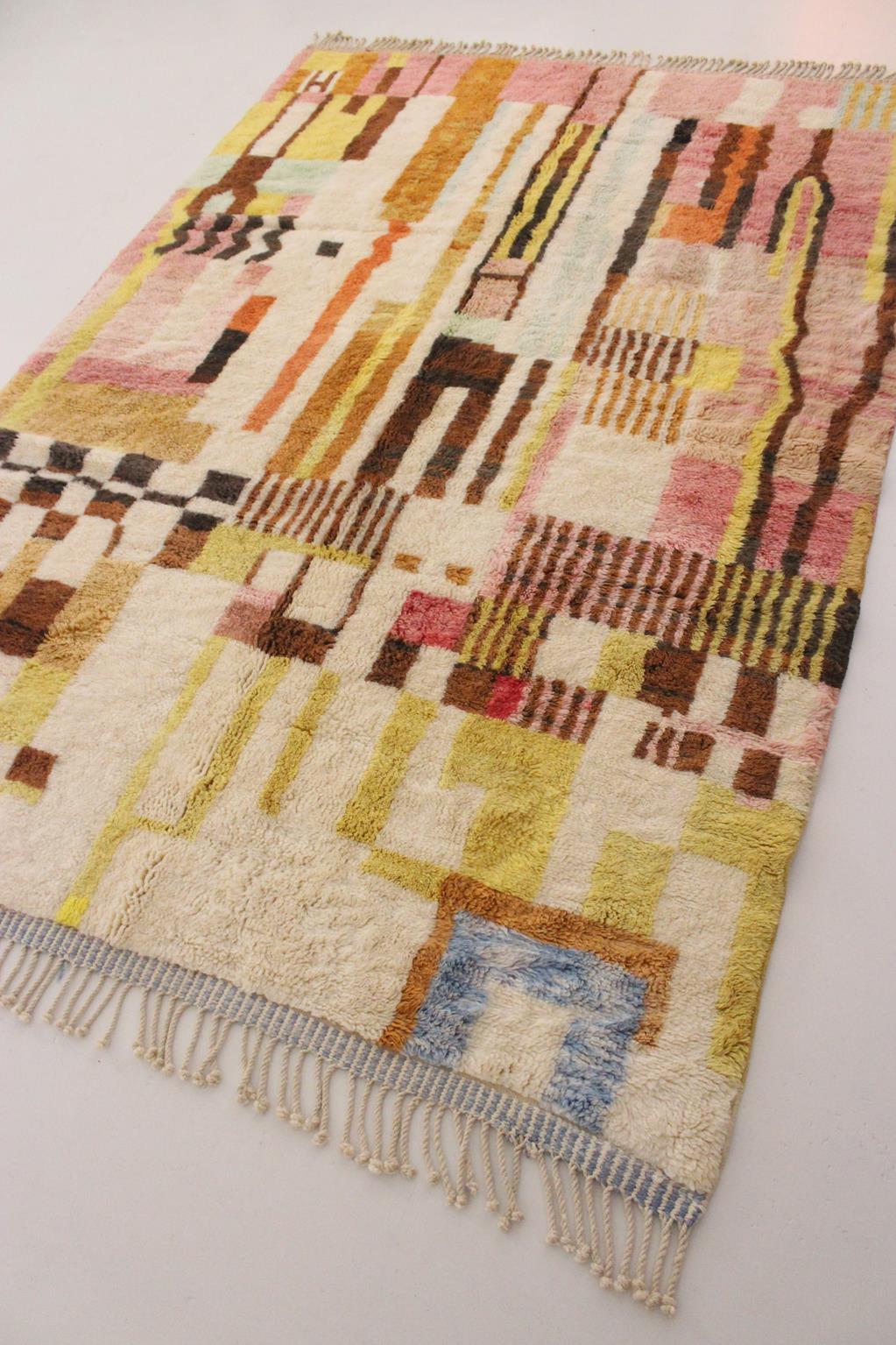 Contemporary area moroccan rug - Pink, brown, cream, orange - Mrirt - 7.1x10.5feet / 217x320cm