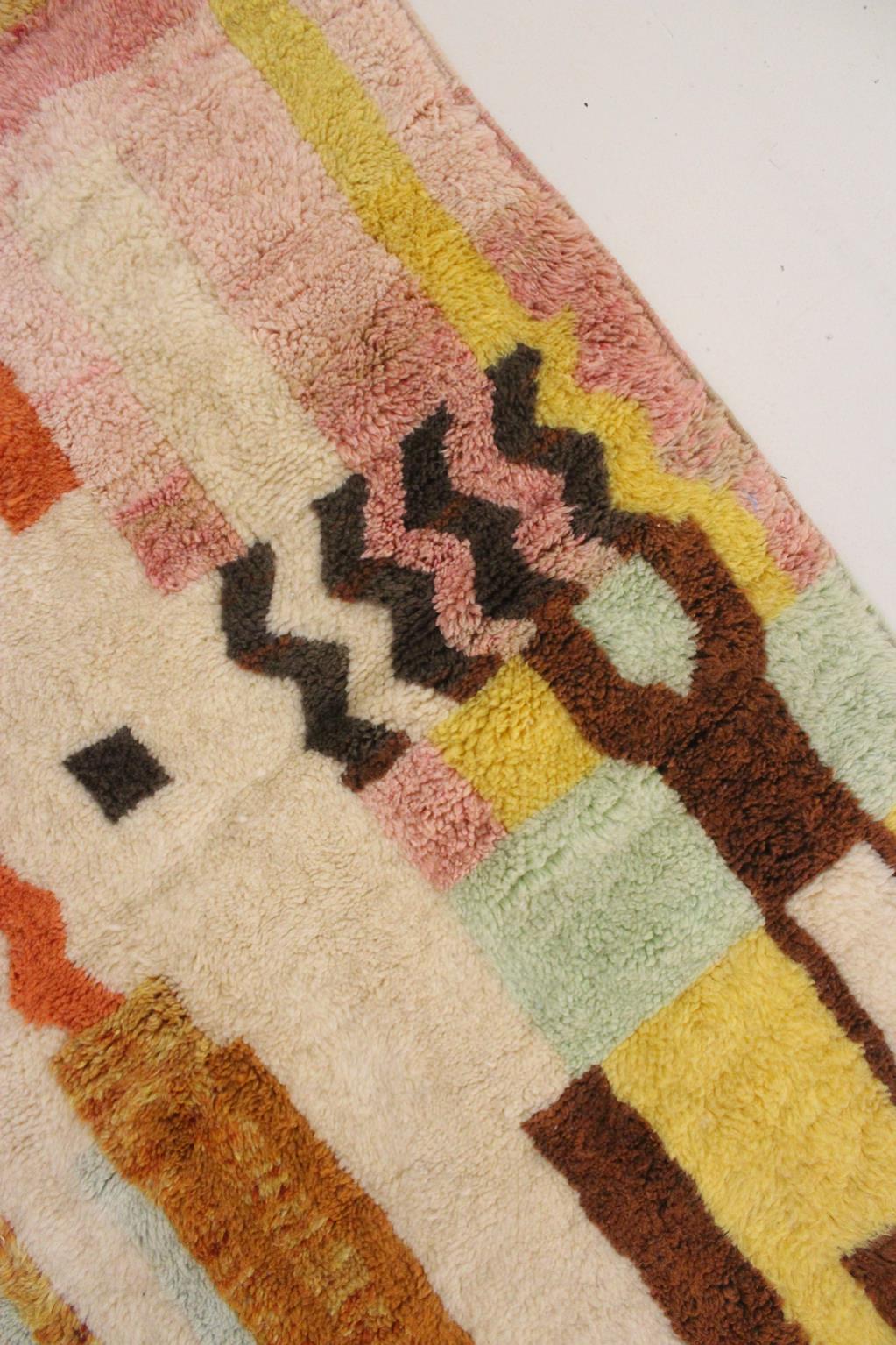 Contemporary area moroccan rug - Pink, brown, cream, orange - Mrirt - 7.1x10.5feet / 217x320cm
