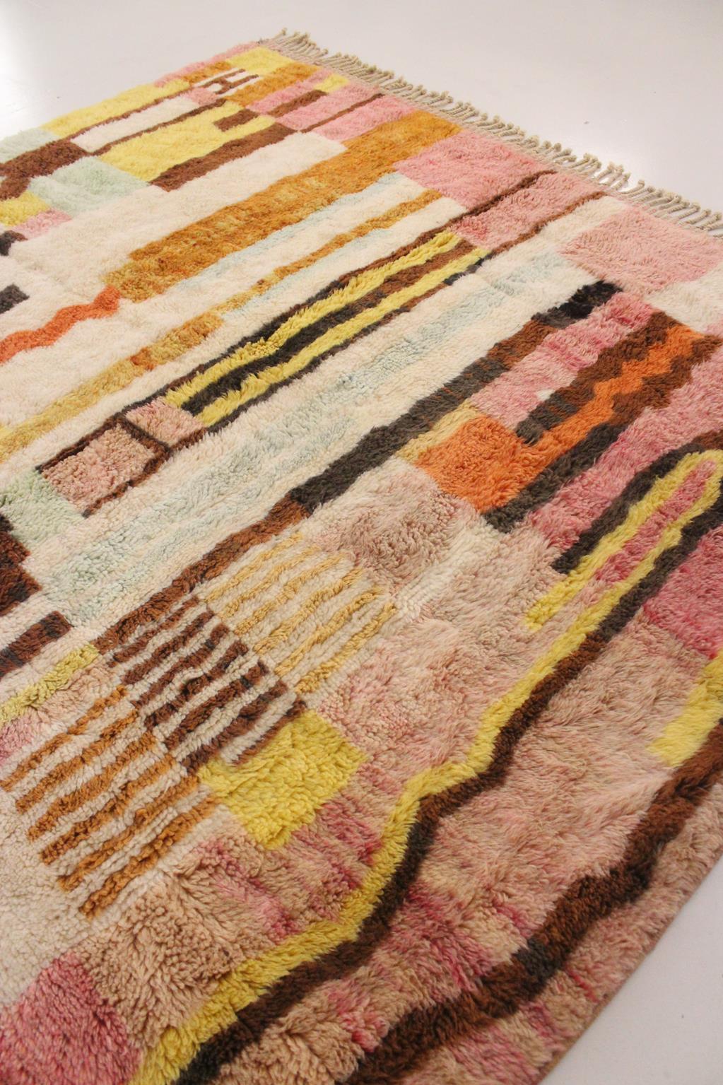 Contemporary area moroccan rug - Pink, brown, cream, orange - Mrirt - 7.1x10.5feet / 217x320cm