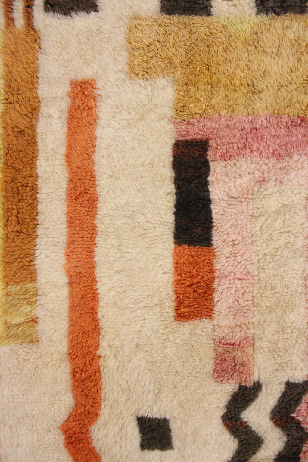 Contemporary area moroccan rug - Pink, brown, cream, orange - Mrirt - 7.1x10.5feet / 217x320cm