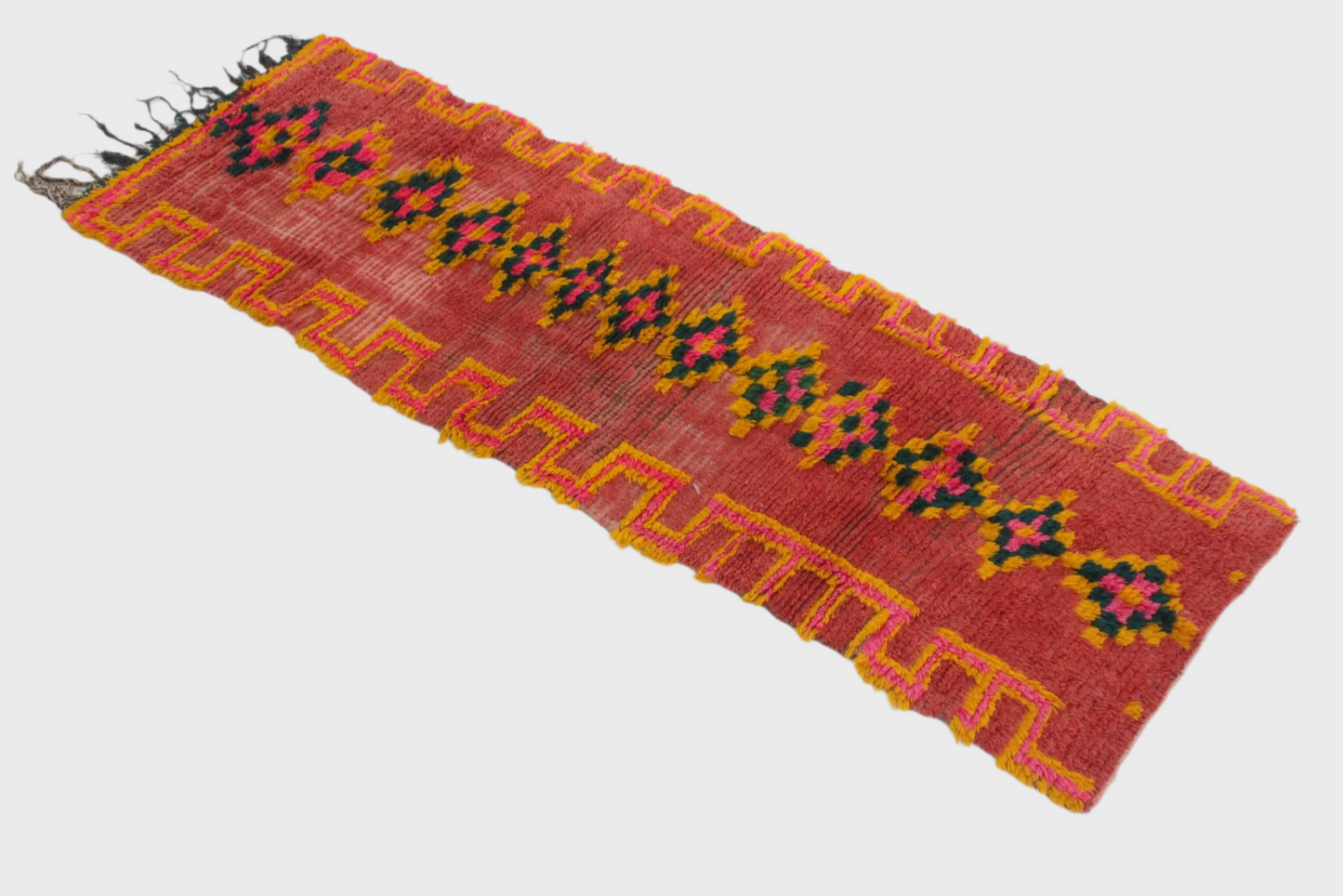 Vintage moroccan runner rug - pink, yellow, green - Boujad - 2.5x7.4feet / 78x225cm